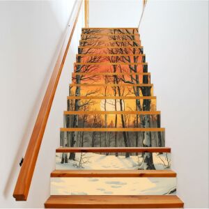 Samolepiace schody, zimný les západ slnka, 200 x 124 cm, LÉPCSŐ-10 - Nástenné panely a nálepky na stenu