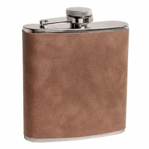 Fém flaska műbőr bevonattal - barna - 210 ml