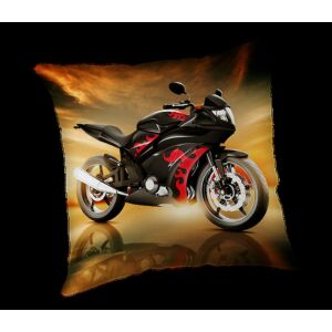 Motorkerékpár díszpárna 40x40 cm fekete és piros láng mintával - Jerry Fabrics