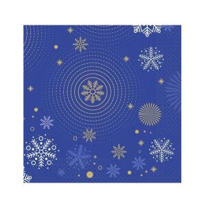 Karácsony szalvéta blue 20 db-os 33x33cm, kék hópelyhekkel és arany díszítéssel - Szalvéta