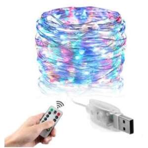 AlphaOne USB LED fényfüzér távirányítóval, 10 méteres, többszínű - Fényfüzér