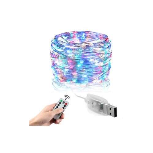AlphaOne USB LED fényfüzér távirányítóval, 10 méteres, többszínű
