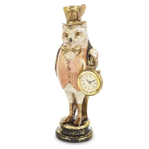 Bagoly figura órával, dekoratív bagoly szobor, bagoly óra, bagoly zsebórával, bagoly figura otthoni dekorációhoz - Dísztárgy