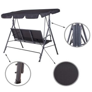 Springos Vrtna viseća ležaljka „Fiona” za 3 osobe, 170x109 cm, grafitno siva
