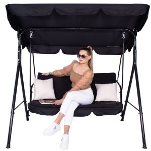 Springos Kerti hintaágy „Luna” 3 személyes, 170x110 cm-es, Fekete