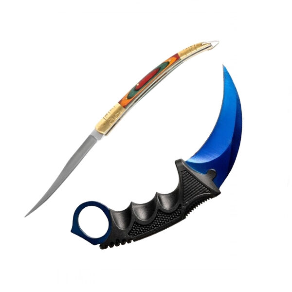 Set cutit karambit si cutit spaniol, otel inoxidabil,19 cm , albastru