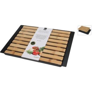 Tocator pentru paine cu tavita Excellent Houseware, bambus/plastic, 33x26x2 cm, maro/negru 121028289 - Tocatoare de bucătărie