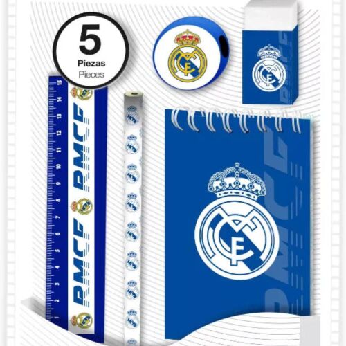 Real Madrid 5-dielna súprava písacích potrieb s poznámkovým blokom, ceruzkou, gumou, pravítkom a strúhadlom