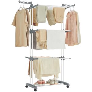 S DEPOT® függőleges, összecsukható szárítóállvány, ruhák, ágytakarók, cipők és kanapéhuzatok szárítására, szürke színben.