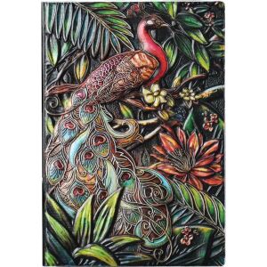 Jurnal Eternal Grace, format A5, copertă din piele ecologică cu model de păun în relief - Jurnale