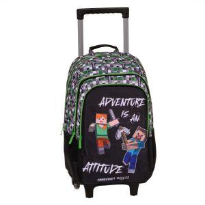 Rucsac cu rotile negru Minecraft cu geantă de toaletă cu Alex și Steve - Minecraft