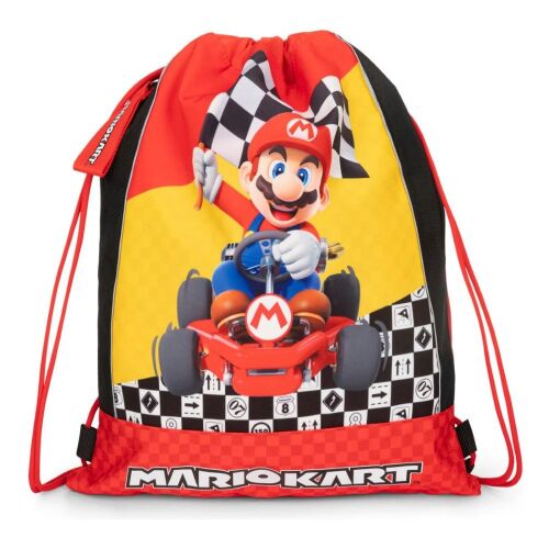 Červená taška so sťahovacou šnúrkou Super Mario Mariokart. Školská taška Mariokart.