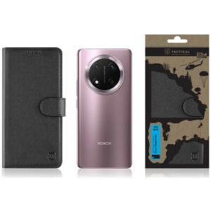 Telefontok Honor Magic7 Lite - Tactical Field fekete szilikon keretes könyvtok mágneses ráhajtófüllel