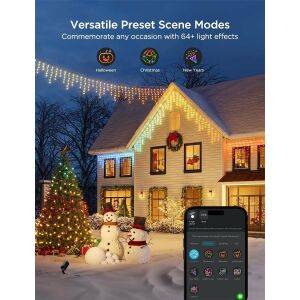 Govee Eiszapfenlichter schmücken ein Haus für Halloween, Weihnachten und Silvester - Lichterketten