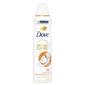 Dezodorant w sprayu Dove Advanced Care dla kobiet, zapach kokosa i kwiatu jaśminu, 72-godzinna ochrona - Dove