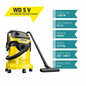 Karcher WD 5 V wet and dry vacuum cleaner, 1100 W, 25 L tank capacity, yellow - Karcher Commercial vacuum