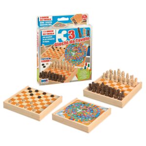 Fa játékkészlet 3 az 1-ben - sakk, dáma és libás társasjáték