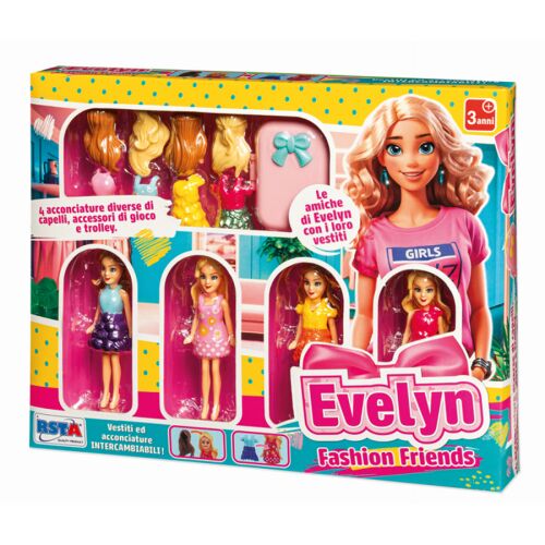 Evelyn 4 db-os játékbaba szett kiegészítőkkel