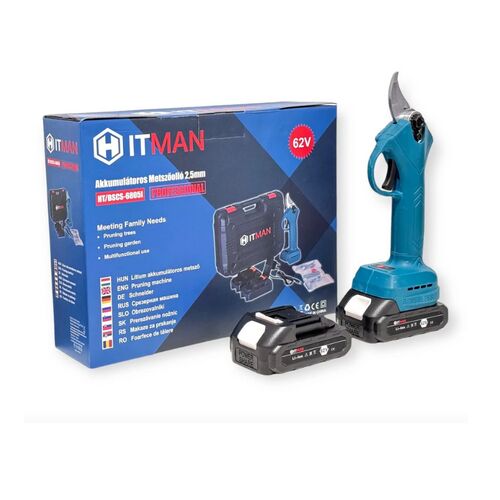 Hitman akkumulátoros metszőolló, 2db Akkumulátorral és 2 Késsel, 62V, HT-BSCS-6805i
