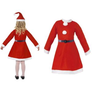 Mikulás jelmez lányoknak, piros Mikulás ruha sapkával és övvel, elölről és hátulról - Mikulás jelmez