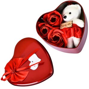 S DEPOT® szív alakú díszdoboz mackóval és rózsákkal, különleges alkalmakra - Ajándék ötlet Valentin-napra