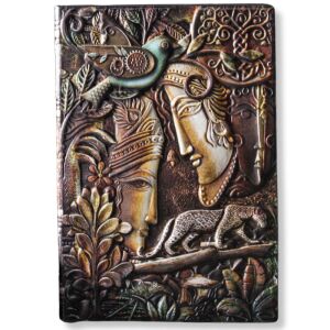 Jurnal Bliss, Agendă din piele ecologică, format A5, copertă 3D cu relief, realizată manual, 200 pagini vintage, cu linii, cusută, multicolor - Jurnale