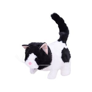 Interaktives Plüschkatzenspielzeug, schwarz-weiß mit rotem Halsband, geht, miaut, bewegt den Schwanz, Patch die Katze - Ramiz