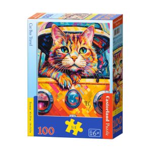 Castorland Puzzle 100 elementów dla dzieci w wieku 6 lat i więcej, przedstawiające kolorowego kota w autobusie - Castorland Puzzle