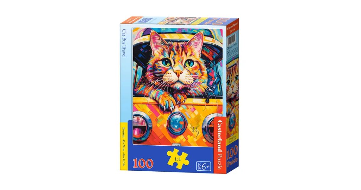 Puzzle 100 piese CICA Animale Călătorie Autobuz Pisica colorată 6+ Castorland 121156993