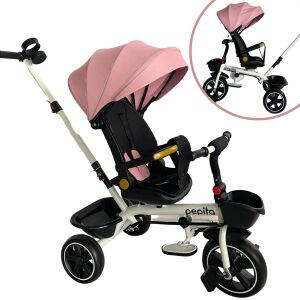 Pepita Fleppy 360° rotirajući tricikl s podesivim sjedalom, guralicom i košarom, ružičasta - Za bebu i malu djecu
