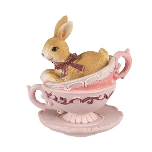 CLEEF.6PR4986 Nyuszi 2 rózsaszín csészében, 9x7x9cm, műanyag dekoefigura 121163287