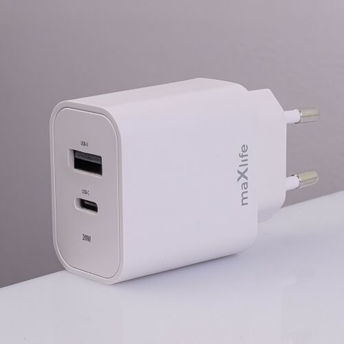 Maxlife MXTC-06 20W USB-A a USB-C PD+QC Nástenná nabíjačka