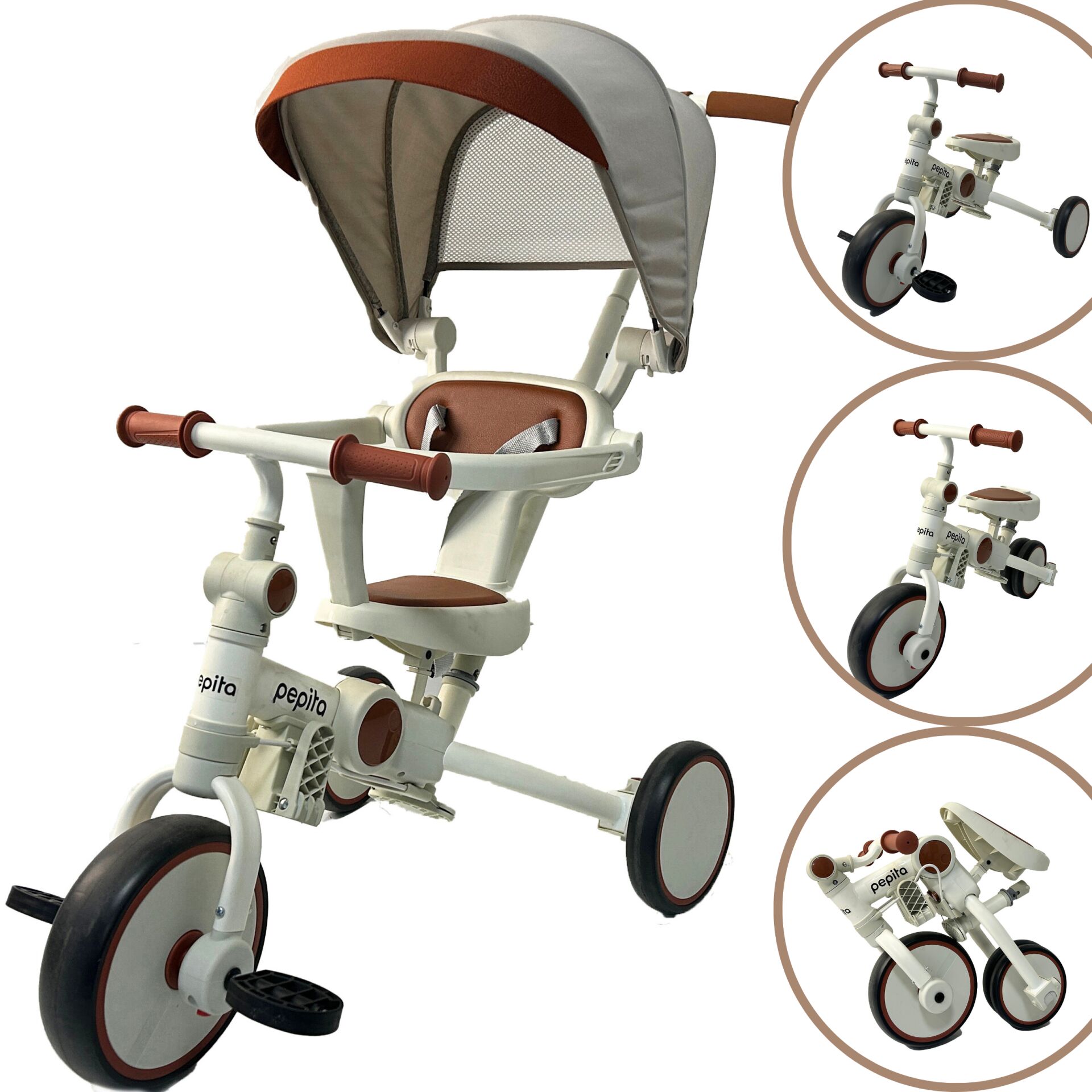 E-shop Pepita Whippy Skladacia trojkolka 6v1 s rukoväťou na tlačenie - B...