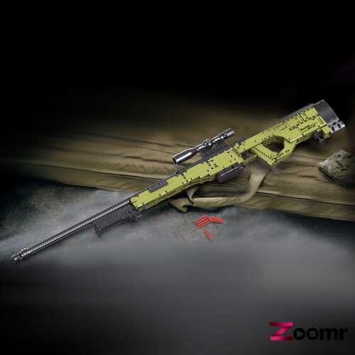 AWM Sniper Rifle Makett / ZMR-14010, Set de construcție Mold King Block Guns, 1628 piese, verde, design realist, model de pușcă de lunetist