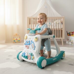 Pepita Bunny 3in1 Multifuncțional Interactive Baby Walker și Walking Helper - Turcoaz și alb 147293163 - Premergatoare
