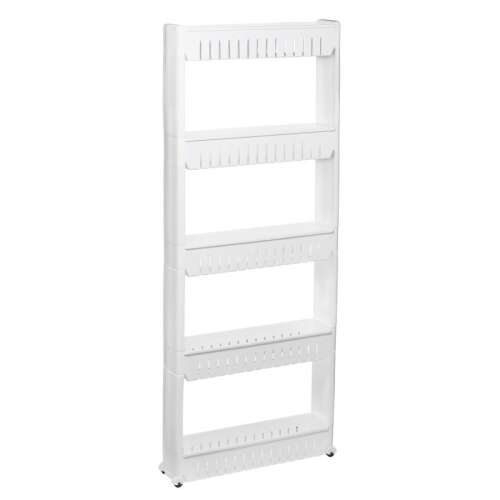 Springos 5-tier rolling storage shelf, white, for bathroom, kitchen, or pantry