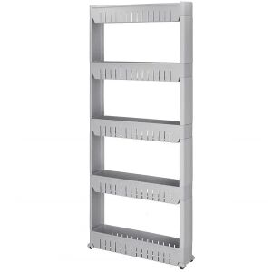 Dulap baie mobila pe roti, 5 rafturi, 131,5x54x12,5 cm, Gri