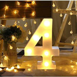 Világító 4-es szám dekorációs lámpa, meleg fehér LED, elemes, 22cm magas - Dekorációs lámpa