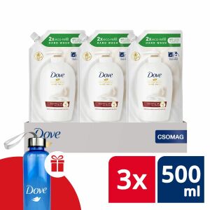 Reîncărcare săpun lichid Dove Silk 3x500ml + Sticlă Dove cadou