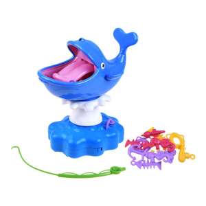 Jocul Splash the Whale pentru copii, balenă albastră cu gura deschisă, undiță și creaturi marine - Jocuri educative pentru școlari