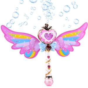 Pink fairy wand with wings that blows bubbles, plays music, and lights up - Bubble Blower