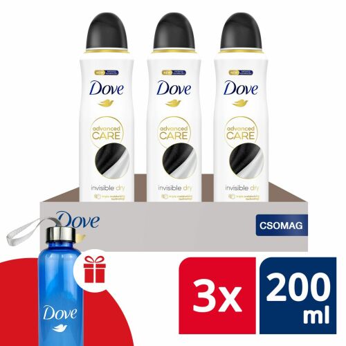 Dove Advanced Care női izzadásgátló Dezodor Invisible Dry 3x200ml + Ajándék Dove Kulacs