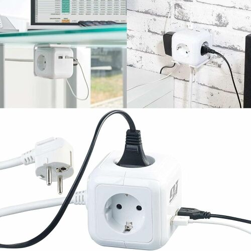 Emos Powercube hosszabbító használat közben, 4 aljzat, 2 USB port - Elosztó