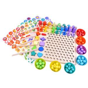 Wooden math learning toy with colorful beads, numbers, and shapes for kids - Developmental Toy for Preschooler