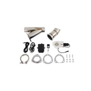 Electric exhaust valve kit, 57mm, remote control, stainless steel, includes valve, remote control, wiring, and mounting hardware - TurboWorks