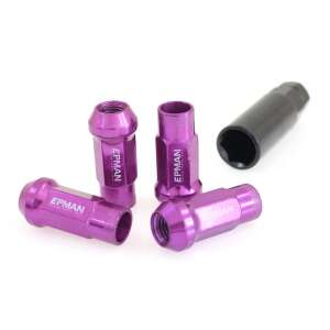 Satz mit 4 lila EPMAN JDM Radmuttern mit M12x1.25 Gewinde und einer Nuss - Radschrauben