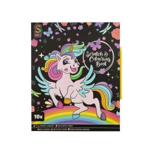 Carte de colorat și zgâriat cu design de unicorn, 10x pagini de zgâriat și 10x pagini de colorat, pentru copii de la 4 ani - Grafix