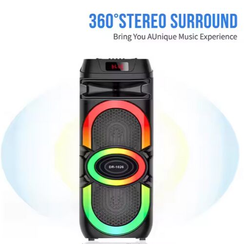 DR-1026 Karaoke hangszóró RGB világítással, 360 fokos surround hangzással, Bluetooth 5.1, USB porttal, mikrofon bemenettel, aux bemenettel