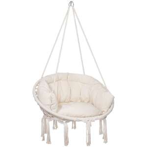 Függőszék rojtokkal, kényelmes párnával, bézs