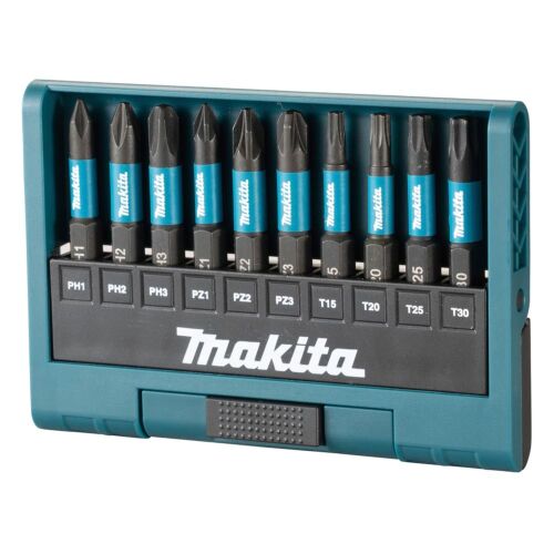 Makita E-12011 ütvecsavarozó bitkészlet, 10 darabos, tartalmaz Phillips, Pozi, Torx és hatszögletű biteket - Bitfej